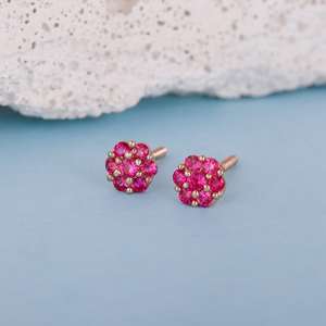 Rose Gold Magenta Flower Stud Kids Pendientes Elegante Kid's Jewelry - Product Image 2
