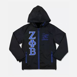 Zeta Phi Beta Sorority Coated <b>Winter</b> Zipper <b>Waterproof</b> & Breathable Hooded Windbreaker - Product Image 1