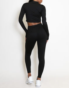 ชุดออกกำลังกายขายส่ง เสื้อแจ็คเก็ตครอปซิปเต็มตัวพร้อมเลกกิ้งเอวสูงสำหรับฟิตเนสในยิม ชุดโยคะพร้อมโลโก้สั่งทำ - Product Image 6