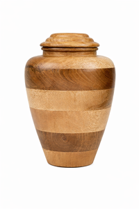 Urne funéraire classique en bois artisanal avec finition polie lisse, bande décorative incrustée et couvercle sécurisé - Product Image 6