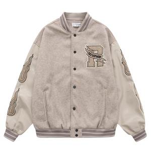 Patch logo hip hop street wear veste de baseball en mélange de coton veste d'université avec manches en cuir - Product Image 6