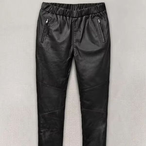 Pantalon en cuir décontracté à boutons, longueur classique, 100% haute qualité - Tissu léger et à séchage rapide de qualité supérieure - Product Image 1