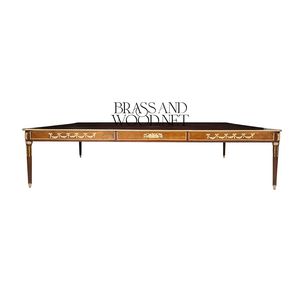 Mesa de Centro Rectangular de Lujo con Incrustaciones de Madera Intrincadas, Elegantes Detalles Dorados, Diseño Europeo Clásico - Product Image 2