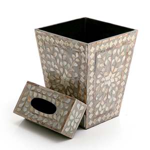 Mosaic capiz waste <b>basket</b> cheapest price top quality mother of pearl shell <b>baskets</b> for <b>bathroom</b> - Product Image 6