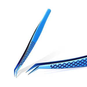 Juego de pinzas de extensión de pestañas de acero inoxidable de precisión azul para pinzas de pestañas de volumen - Product Image 3