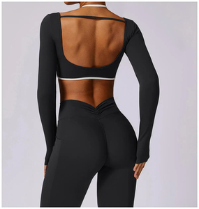 Trending Solid High Waist Deep V Shape Back Scrunch Fitness Yoga Sport <b>Leggings</b> Pants Set for Women - Product Image 5