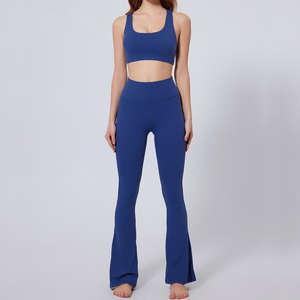 ชุดสปอร์ตบราและกางเกงทรงบานสำหรับเล่นโยคะของผู้หญิงชุดออกกำลังกายแบบ2ชิ้นเอวสูงเป็นมิตรกับสิ่งแวดล้อม - Product Image 4