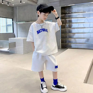 2024 New Boy Summer Quick Dry Suit <b>Children</b> <b>Street</b> Wear Short Sleeve T Shirt Shorts Two Piece Sports Set Loose - Product Image 3