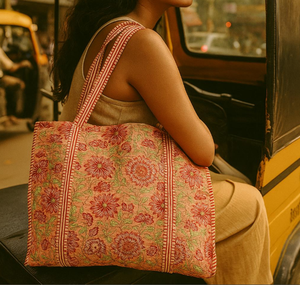 Bolso Tote de Algodón Acolchado KBK para Mujer, con Correa para el Hombro, Portátil, Estampado a Mano, Accesorio de Moda, Gran Capacidad de Carga - Product Image 1