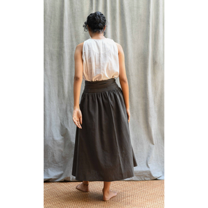 Adjustable Iron <b>Grey</b> Wrap <b>Skirt</b> Drawstring <b>Pleat</b> Details Linen Slubbed Texture Handmade Women's Natural Dye Logo Waist - Product Image 4