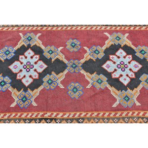 Alfombra de lana negra Roja turca 3,6 X 6.7ft Kilim área grande diseño rectangular de retazos abstractos para pasillo alfombra de habitación de látex de 10mm - Product Image 5