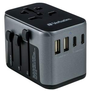 Adaptador de Viaje Universal Verbatim UTA-04, Cargador para Portátil con Puertos Tipo-C, DC y AC, Salida de 5V 2A, Función QC3.0, Certificado por la FCC - Product Image 1