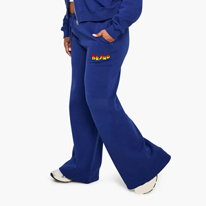 Hot Selling 100% Cotton Fleece 300 GSM Custom Embroidered Logo Baggy Wide Leg <b>Sweatpants</b> Lightweight Gym Wear for Winter - Product Image 5