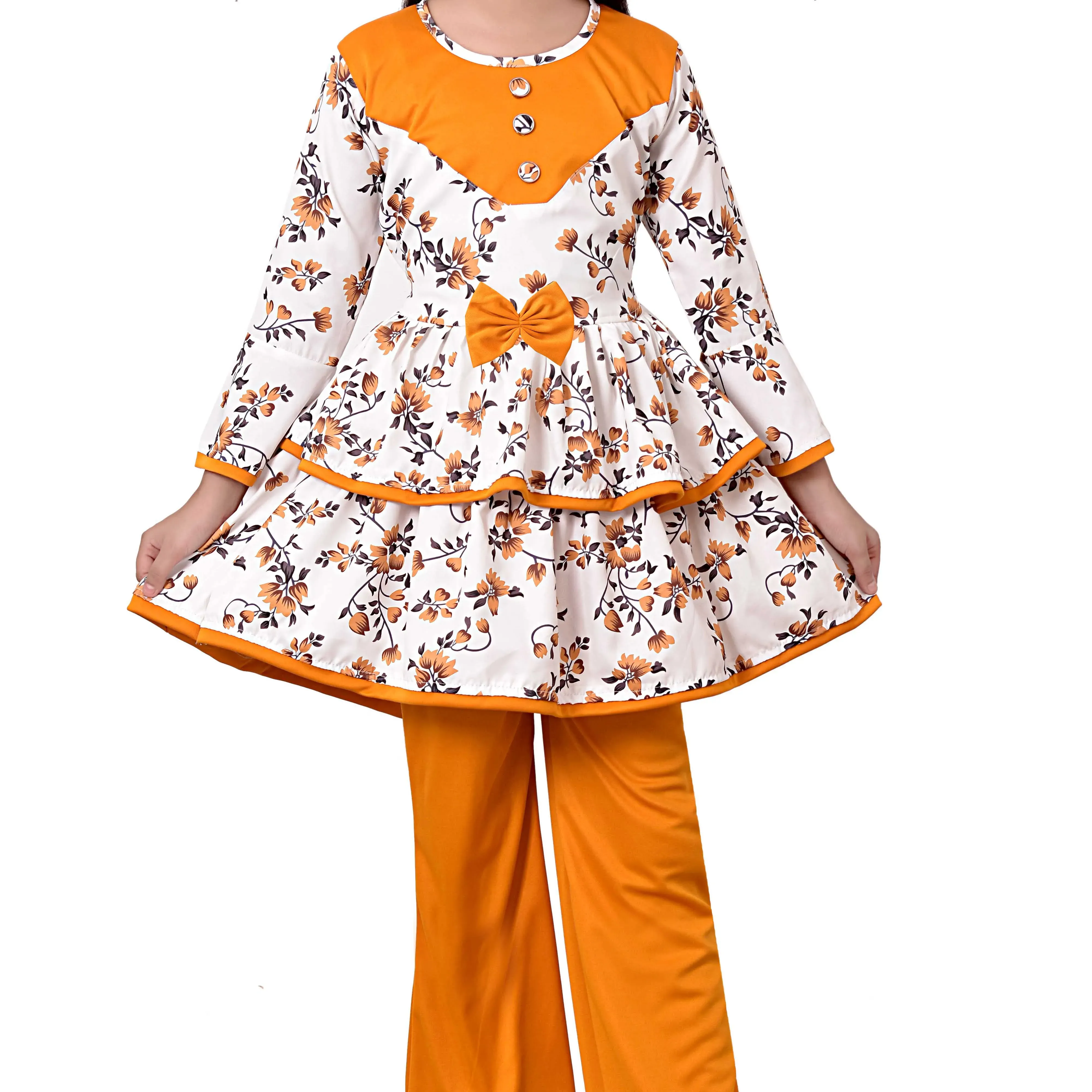 مجموعة فستان كورتيس وبالاتسو مزيج قطن مطبوع عليه أزهار للفتيات من 3-10 سنوات جودة عالية متطلبات عالية منتج صنع في الهند