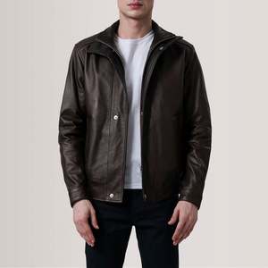 Reversible Water-Proof Alfred <b>Sheepskin</b> Leather Bomber <b>Jacket</b> in XS Coated & Embroidered PU & Spandex College Style - Product Image 6