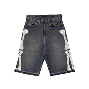 OEM Customized Mid <b>Waist</b> Knitted Distressed Denim <b>Shorts</b> for Men and Women Streetwear Style with Button Straight for Summer - Product Image 6