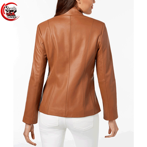 Haute qualité femmes hiver Slim Fit Blazer nouvelle mode tricoté veste en cuir véritable avec bouton décoration motif solide - Product Image 6