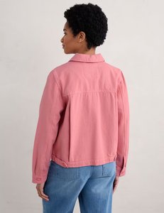 Chaqueta Utilitaria Rosa para Mujer con Cuello Camisero, Manga Larga, Cierre de Botones de Algodón, Estilo Primavera - Product Image 3