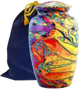 Cremation Urn for Ashes Handcrafted Tie Dye Urn Funeral and <b>Memorial</b> Cremation Urn for Human Ashes with Velvet Bag Large - Product Image 1