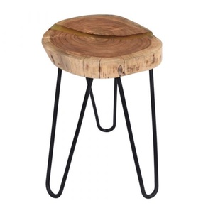 Décoration de meubles de maison Tabouret de bar de luxe en métal à finition antique noir de designer avec dessus en bois - Product Image 2