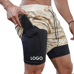Shorts de sport décontractés pour hommes à logo personnalisé, séchage rapide, motif uni, en maille avec cordon de serrage, pour la plage, la gym, le fitness, le jogging et l'entraînement - Product Image 1