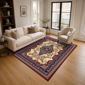 Tapis de salon en chenille antidérapant, imprimé numériquement, style moderne et vintage, rouge bordeaux, lavable en machine, vente en gros, RUGS DEPOT LXDP-0248 - Product Image 2