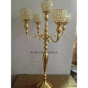 Excellente qualité métal de haute qualité plaqué or et cristaux perlés Unique Designer Table de mariage pièce maîtresse candélabre fournitures - Product Image 1