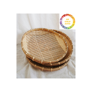 Bandeja de cesta de bambú redonda hecha a mano-Organizador sostenible para cocina o sala de estar - Product Image 5