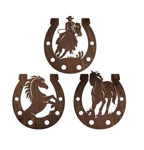 3 Pcs Décoration murale Western Fer à cheval en bois Art Cowboy Party Decorations Rustic Horse Shoes Decoration Hanging Western - Product Image 1