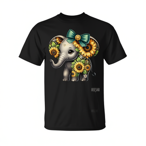 T-shirt da bambina con fiore di girasole ed elefante, con grafica a fiocco - Prodotto promozionale - Product Image 2