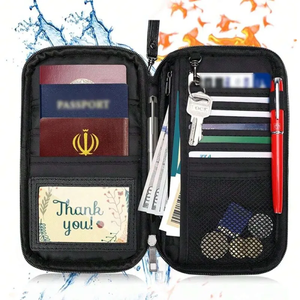 Organisateur de voyage, pochette pour passeport avec emplacement pour cartes, protection RFID, sac à monnaie ignifuge, sac à fermeture éclair imperméable, portefeuilles ignifuges - Product Image 1