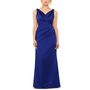 Vestido de Fiesta Elegante Betsy Adam para Mujer, Satinado, Cuello en V, Fruncido, Azul, Talla 8, Corte A, Estilo Tubo, Cintura Imperio, para Noche, Simple, XS-XL - Product Image 1