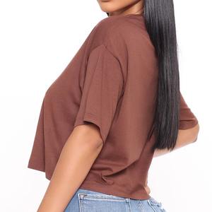 OEM personalizado de las mujeres de las camisetas de manga corta de cuello redondo 100% de algodón básico en blanco liso Crop Top camiseta para las mujeres - Product Image 3