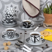 Ensemble de 6 tasses à café et soucoupes en porcelaine de design italien Excelsa Emily |   Motif géométrique |   Compatible lave-vaisselle et micro-ondes |