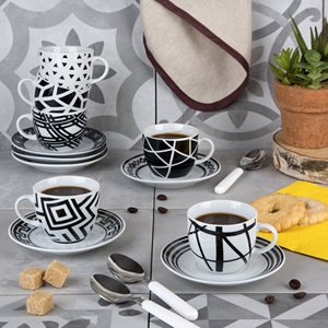 Set di 6 tazzine da caffè espresso con piattino in porcellana, resistenti al calore, rotonde, riutilizzabili, modello Emily di Excelsa - Product Image 5