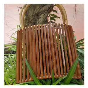 Sac en bambou fait à la main avec 100% sac en bambou frais matériaux naturels de haute qualité excellent accessoire pour les sorties et les vacances à la plage - Product Image 3