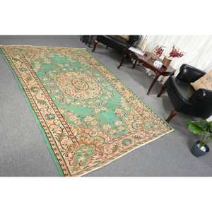 Classique Vert Beige 5.3X7.9 pieds Laine Aubusson Design Salon Tapis Patchwork Rectangle Buffet Tapis Latex Tapis Turc - Product Image 3