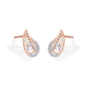 14k <b>Rose</b> <b>Gold</b> Fern <b>Stud</b> <b>Earrings</b> with Sapphire and Zircon for Women - Product Image 4