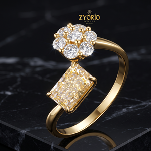 Anillo de Compromiso y Boda de Lujo en Oro Sólido de 18K con Corte Esmeralda Clásico, Engaste de Puntas, Diamante Amarillo de Un Quilate Cultivado en Laboratorio con Certificación IGI - Product Image 4