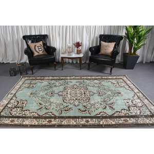 Alfombra de lana clásica verde Beige de 5,4x9,2 pies, diseño turco Aubusson, alfombra para sala de estar, látex de retazos para uso en pasillo y dormitorio - Product Image 1