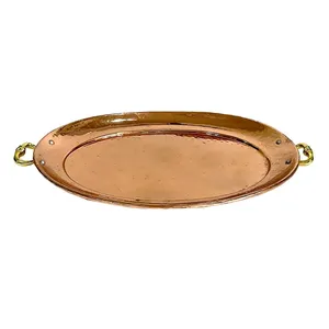 Bandeja de servicio de oro y Metal martillado, ovalada, contemporáneo - Product Image 4