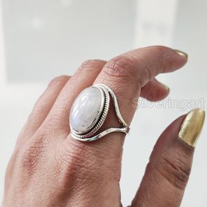 Bague pour femme pierre de lune arc-en-ciel naturelle pierre précieuse juin pierre de naissance bande de créateur bijoux de déclaration Vintage bague en argent Sterling 925 - Product Image 5