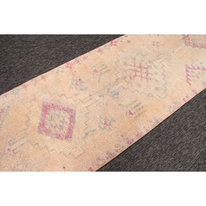 พรมวินเทจตุรกี ขนาดเล็ก 2.8x10.5 ฟุต (86x321 ซม.) พรมลายเรขาคณิตสีเบจ - Product Image 3