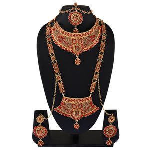 Mariée mariage strass collier boucle d'oreille Maang Tikka tête chaîne nez anneau Bracelet ensemble de bijoux - Product Image 2