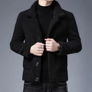 Veste à poches zippées Manteau à revers élégant pour hommes avec design réversible Accents en similicuir à manches longues simple boutonnage pour l'hiver - Product Image 4