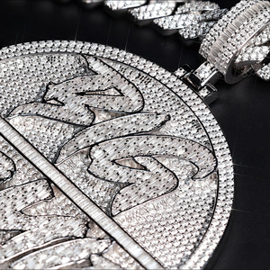 New Luxurious Iced Out Pendant Round Circular Charm Custom Logo <b>Letter</b> 925 Silver Hip Hop Custom Moissanite Pendant - Product Image 3