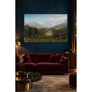 Impression sur toile de la vallée de Fida Albert Bierstadt avec cascade dans les montagnes rocheuses - Product Image 4