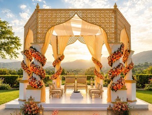 Mandap Gazebo de Luxe Moderne et Léger en Fibre avec Motifs Jaali Élégants pour Mariages en Plein Air et Événements de Destinations – Vente en Gros - Product Image 2