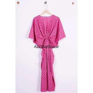 Vestido Midi Bohemio con Estampado Floral, Ecológico, de Algodón Lavable, Cuello en V, Manga Corta, Transpirable, Hecho a Mano, Fluido, para Mujer, Verano - Product Image 5