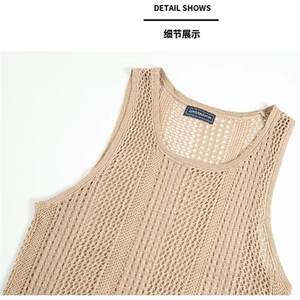 Camiseta sin mangas de verano para hombre, camisas sin mangas caladas de encaje, ropa de verano para hombre, ropa de gimnasio ajustada, chaleco sólido de entrenamiento, Tops - Product Image 6